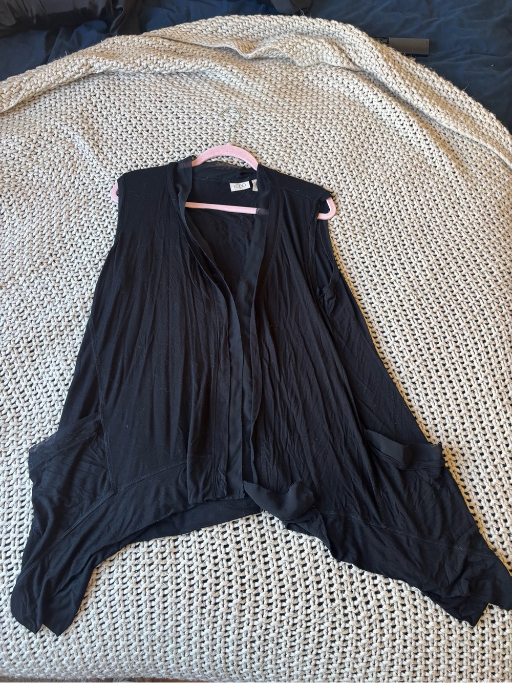 Black Sleeveless Drape Cardigan Vest - Women